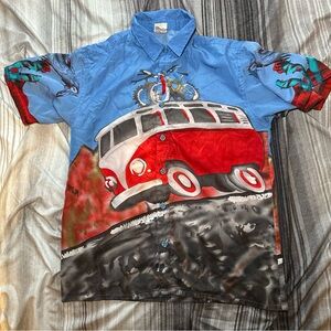 Lee VW Beetle AOP Blue and Red Casual Button Down Shirt Mens size large